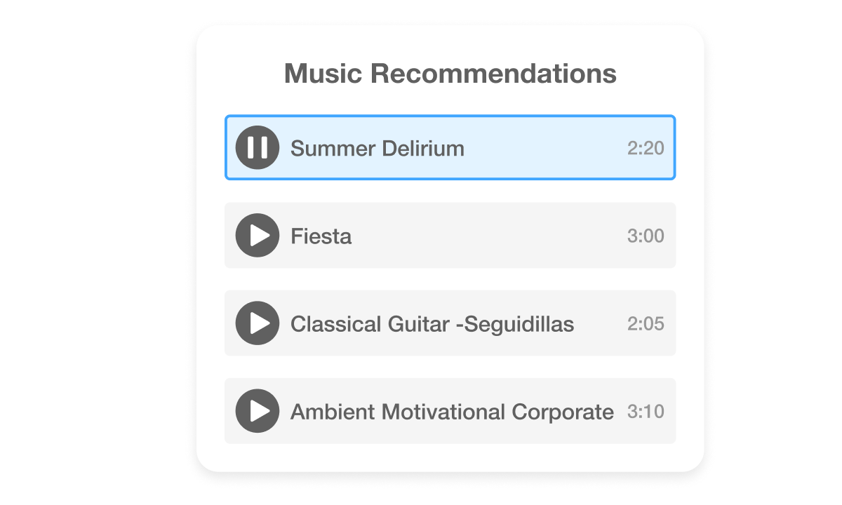 AI Video Editor with Visla suggests music tracks based on tone, mood, and pacing of your content.